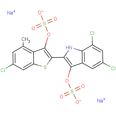 二鈉[5,7-二氯-2-(6-氯-4-甲基-3-磺酸氧基-1-苯并噻吩-2-基)-1H-吲哚-3-基]硫酸鹽結(jié)構(gòu)式_10241-20-0結(jié)構(gòu)式