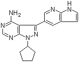 1-環(huán)戊基-3-(1H-吡咯并[2,3-b]吡啶-5-基)-1H-吡唑并[3,4-d]嘧啶-4-胺結(jié)構(gòu)式_1092788-83-4結(jié)構(gòu)式
