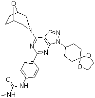 1-(4-(4-(8-噁-3-氮雜雙環(huán)[3.2.1]-3-辛基)-1-(1,4-二噁螺[4.5]-8-癸基)-1H-吡唑并[3,4-d]嘧啶-6-基)苯基)-3-甲基脲結(jié)構(gòu)式_1144068-46-1結(jié)構(gòu)式