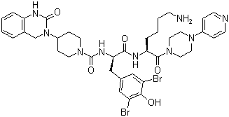 N-[2-[5-氨基-1(S)-[4-(4-吡啶基)哌嗪-1-甲?；鵠戊基氨基]-1(R)-(3,5-二溴-4-羥基芐基)-2-氧代乙基]-4-(2-氧代-1,2,3,4-四氫喹唑啉-3-基)哌啶-1-甲酰胺結(jié)構(gòu)式_204697-65-4結(jié)構(gòu)式