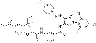 3-[[2-[2,4-雙(叔戊基)苯氧基]乙?；鵠氨基]-N-(4,5-二氫-4-[(4-甲氧苯基)偶氮-5-氧代-1-(2,4,6-三氯苯基)-1H-吡唑-3-基]苯甲酰胺結(jié)構(gòu)式_28279-36-9結(jié)構(gòu)式