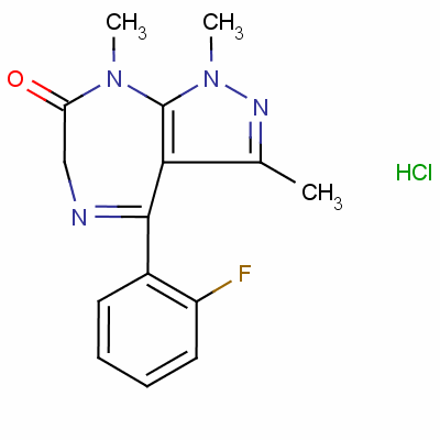 4-(2-氟苯基)-6,8-二氫-1,3,8-三甲基吡唑并[3,4-e][1,4]二氮雜卓-7(1H)-酮單鹽酸鹽結構式_33754-49-3結構式