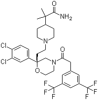 1-[2-[(2R)-4-[2-[3,5-雙(三氟甲基)苯基]乙?；鵠-2-(3,4-二氯苯基)-2-嗎啉]乙基]-alpha,alpha-二甲基-4-哌啶乙酰胺結(jié)構(gòu)式_537034-22-3結(jié)構(gòu)式