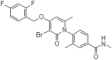 3-溴-4-(2,4-二氟芐氧基)-1-[5-[(甲基氨基)羰基]-2-甲基苯基]-6-甲基吡啶-2(1H)-酮結構式_586379-66-0結構式