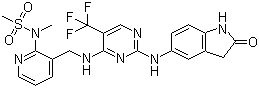 N-甲基-N-[3-[[[2-[(2-氧代-2,3-二氫-1H-吲哚-5-基)氨基]-5-三氟甲基嘧啶-4-基]氨基]甲基]吡啶-2-基]甲磺酰胺結構式_717907-75-0結構式