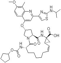 (2R,6S,12Z,13AS,14AR,16AS)-6-[[(環(huán)戊氧基)羰基]氨基]-1,2,3,6,7,8,9,10,11,13A,14,15,16,16A-十四氫-2-[[7-甲氧基-8-甲基-2-[2-[(1-甲基乙基)氨基]-4-噻唑基]-4-喹啉基]氧基]-5,16-二氧代環(huán)丙并[E]吡咯并[1,2-A][1結(jié)構(gòu)式_849022-30-6結(jié)構(gòu)式
