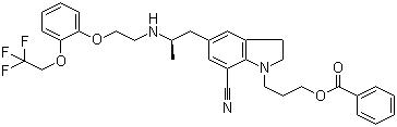 1-[3-(苯甲酰基氧基)丙基]-2,3-二氫-5-[(2R)-2-[[2-[2-(2,2,2-三氟乙氧基)苯氧基]乙基]氨基]丙基]-1H-吲哚-7-甲腈結(jié)構(gòu)式_885340-11-4結(jié)構(gòu)式