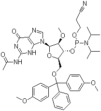 N-乙?；?5-o-(4,4-二甲氧基三苯甲游基)-2-o-甲基鳥苷-3-(2-氰基乙基-N,N-二異丙基)亞磷酰胺結構式_909033-40-5結構式