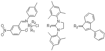 [1,3-雙(萊基)-2-亞咪唑烷基]-[2-[[(4-甲基苯基)亞氨基]甲基]-4-硝基-苯酚基]-[3-苯基-亞茚基]氯化釕結構式_934538-04-2結構式