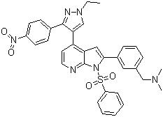 1-(3-(4-(1-乙基-3-(4-硝基苯基)-1H-吡唑-4-基)-1-(苯基磺?；?-1H-吡咯并[2,3-b]吡啶-2-基)苯基)-N,N-二甲基甲胺結構式_942920-68-5結構式