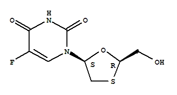 順式5-氟-1-[2-(羥基甲基)-1,3-氧硫雜環(huán)戊烷-5-基]-2,4(1H,3H)-嘧啶二酮結(jié)構(gòu)式_145986-11-4結(jié)構(gòu)式