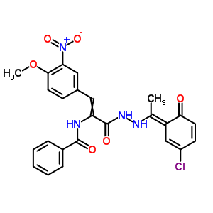 2-(苯甲?；被?-3-(4-甲氧基-3-硝基苯基)-2-丙酸-2-[1-(5-氯-2-羥基苯基)亞乙基]肼結(jié)構(gòu)式_17180-31-3結(jié)構(gòu)式