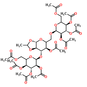 (5Xi)-2,3,4,6-四-O-乙酰基-alpha-D-木糖基-己糖吡喃糖苷-(1->6)-[(5Xi)-2,3,4,6-四-O-乙?；?alpha-L-木糖基-己糖吡喃糖苷-(1->3)]-(5Xi)-4-O-乙酰基-1,2-O-亞乙基-beta-D-木糖基-吡喃己糖結(jié)構(gòu)式_230953-17-0結(jié)構(gòu)式