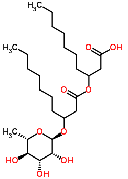 3-[3-[(2R,3R,4R,5R,6S)-3,4,5-三羥基-6-甲基四氫吡喃-2-基]氧基癸酰氧基]癸酸結(jié)構(gòu)式_37134-61-5結(jié)構(gòu)式