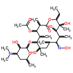 3-O-乙?；?3-O-去(2,6-二脫氧-3-C-甲基-3-O-甲基-alpha-L-核-己糖吡喃糖苷)紅霉素 9-肟結(jié)構(gòu)式_53066-45-8結(jié)構(gòu)式