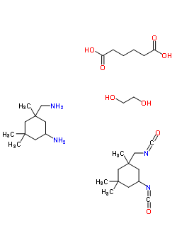 己二酸與 5-氨基-1,3,3-三甲基環(huán)己烷甲胺, 1,2-乙二醇和 5-異氰酸-1-(異氰酸甲基)-1,3,3-三甲基環(huán)己烷聚合物結構式_53184-55-7結構式
