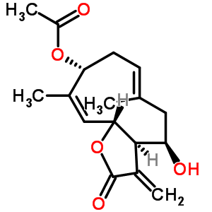 (3aR,4R,6E,9R,10Z,11aR)-9-乙酰氧基-3a,4,5,8,9,11alpha-六氫-4-羥基-6,10-二甲基-3-亞甲基環(huán)癸[b]呋喃-2(3H)-酮結(jié)構(gòu)式_55520-20-2結(jié)構(gòu)式
