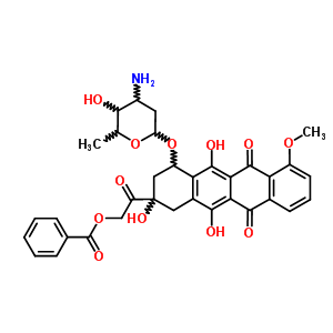 (8S-順式)-10-((3-氨基-2,3,6-三脫氧-alpha-L-來蘇-己糖吡喃糖苷)氧基)-8-((苯甲酰氧基)乙?；?-7,8,9,10-四氫-6,8,11-三羥基-1-甲氧基-5,12-并四苯醌結構式_59367-03-2結構式