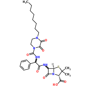 (2S,5R,6R)-3,3-二甲基-6-[[(R)-[[(4-辛基-2,3-二氧代哌嗪-1-基)羰基]氨基]苯基乙酰基]氨基]-7-氧代-4-硫雜-1-氮雜雙環(huán)[3.2.0]庚烷-2-羧酸結(jié)構(gòu)式_59703-98-9結(jié)構(gòu)式