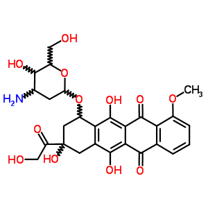 (8S-順式)-10-((3-氨基-2,3-二脫氧-alpha-L-核-己糖吡喃糖苷)氧基)-7,8,9,10-四氫-6,8,11-三羥基-8-(羥基乙?；?-1-甲氧基-5,12-并四苯醌結(jié)構(gòu)式_62414-01-1結(jié)構(gòu)式