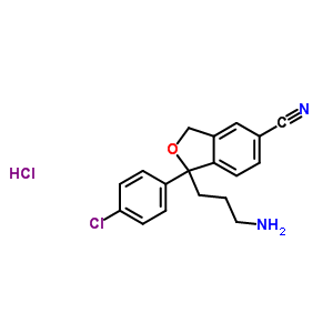 1-(3-氨基丙基)-1-(4-氯苯基)-1,3-二氫-2-苯并呋喃-5-甲腈鹽酸鹽(1:1)結(jié)構(gòu)式_887354-48-5結(jié)構(gòu)式